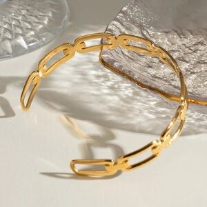 Minimalist 18K Gold Plated Stainless Steel Chain Cuff Bracelet
